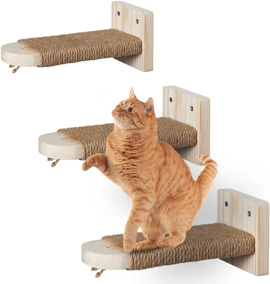 Wandmontiertes Katzenklettergerüst aus Holz – mit Kratzbereich und Nest