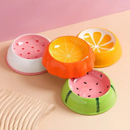 Keramik-Futternapf für Katzen/Hunde – breit und flach, Erdbeere/Wassermelone