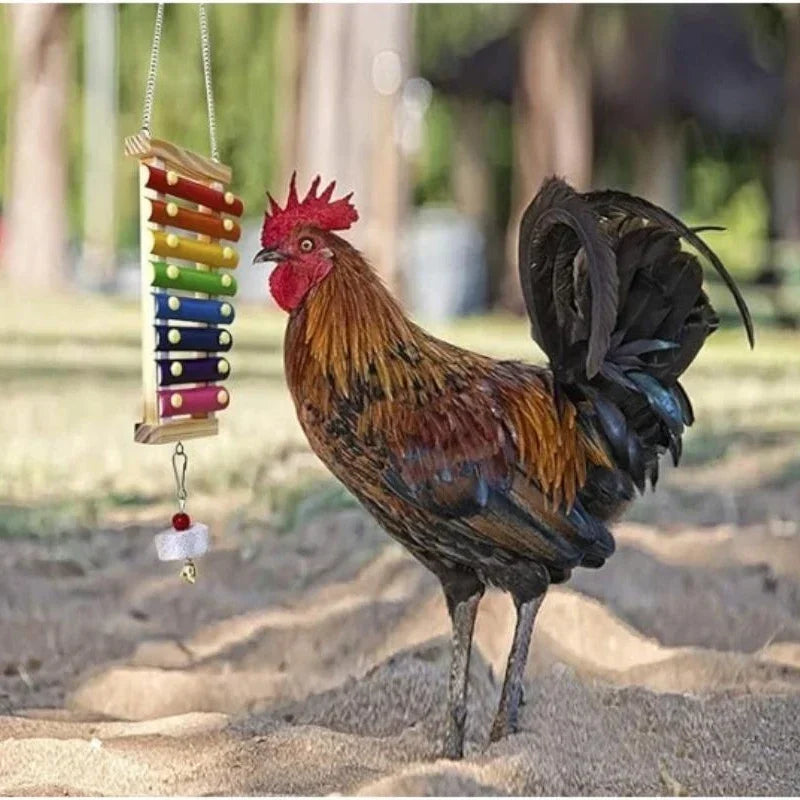 Vogel-Xylophon-Spielzeug aus Holz und Metall – buntes Hühner- und Wellensittichspielzeug