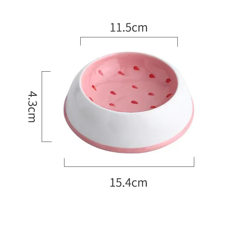 Keramik-Futternapf für Katzen/Hunde – breit und flach, Erdbeere/Wassermelone