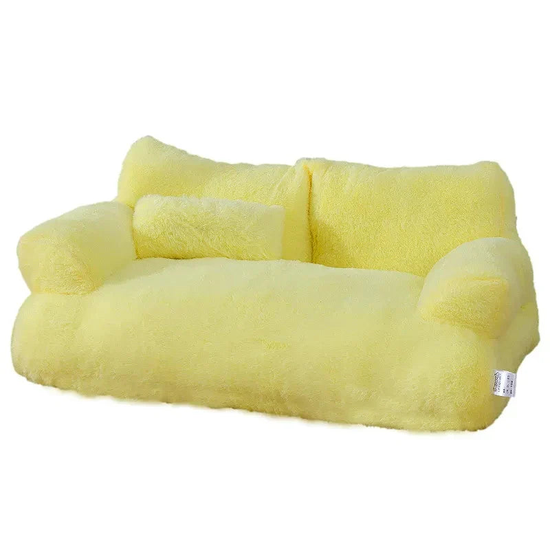 Plüschige Katzenbank mit Rückenlehne – Beige/Khaki/Rosa/Gelb