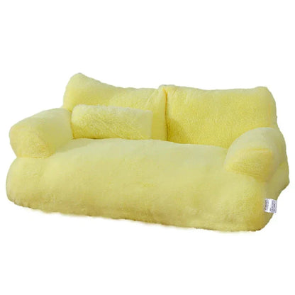Plüschige Katzenbank mit Rückenlehne – Beige/Khaki/Rosa/Gelb