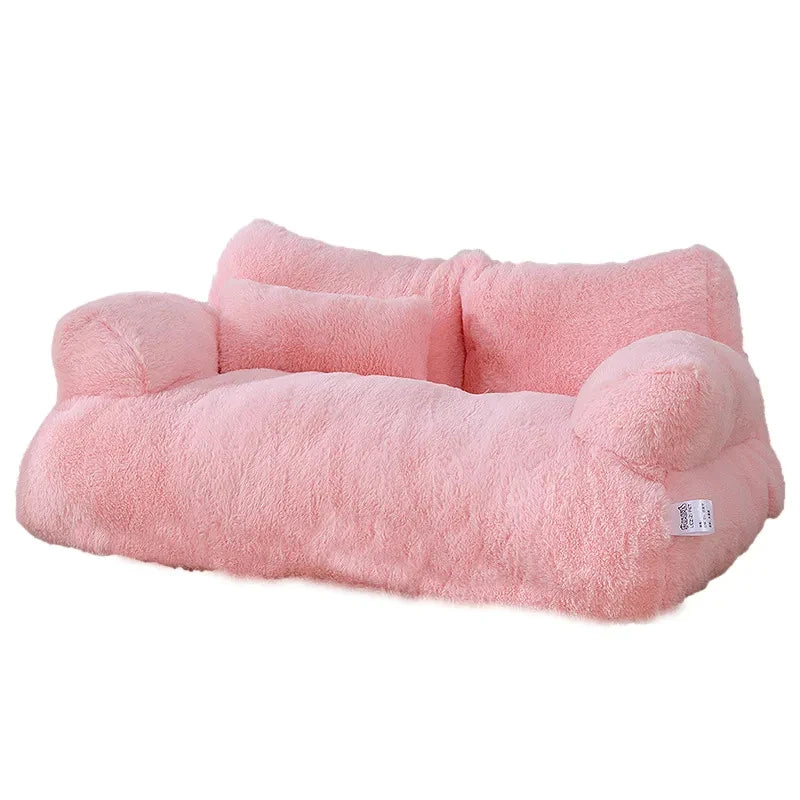 Plüschige Katzenbank mit Rückenlehne – Beige/Khaki/Rosa/Gelb