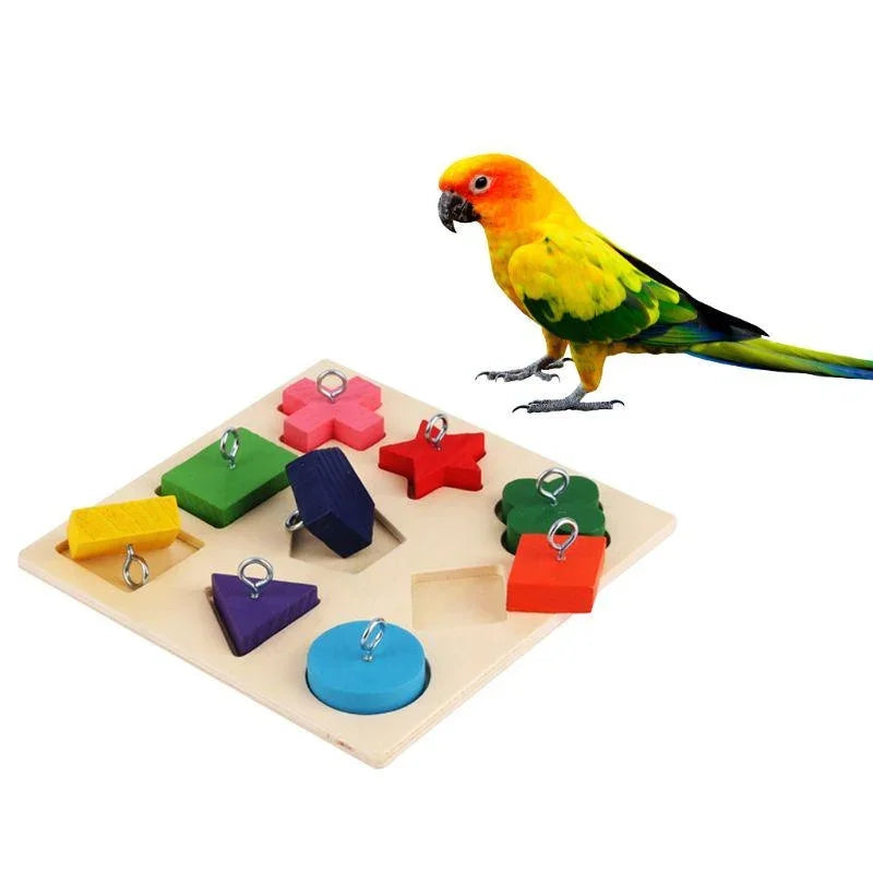 Holzpuzzle für Papageien – pädagogisch wertvoll, 15 x 15 cm
