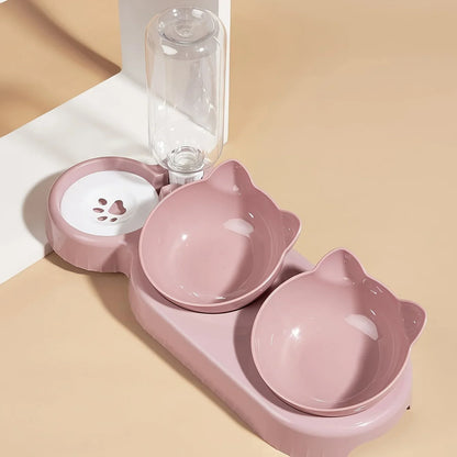 3-in-1 Katzenfutternapf-Set mit Wasserspender: Trinken & Fressen