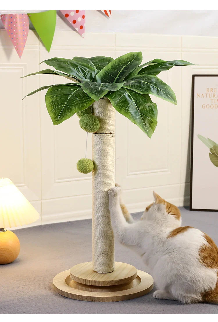 KlimPaws Sisal-Kratzbaum mit Hängekugeln und Kugelbahn aus Holz
