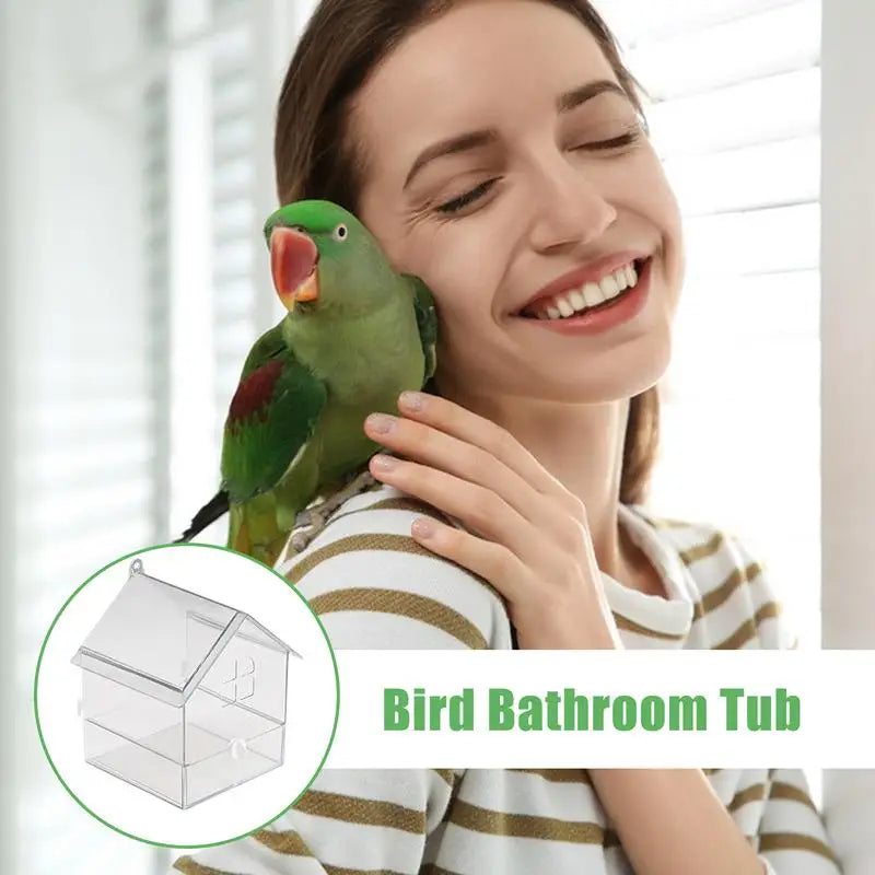 Auslaufsicheres Vogelbad aus Acryl mit Schublade – 14,5 × 14 × 18,5 cm für Wellensittiche