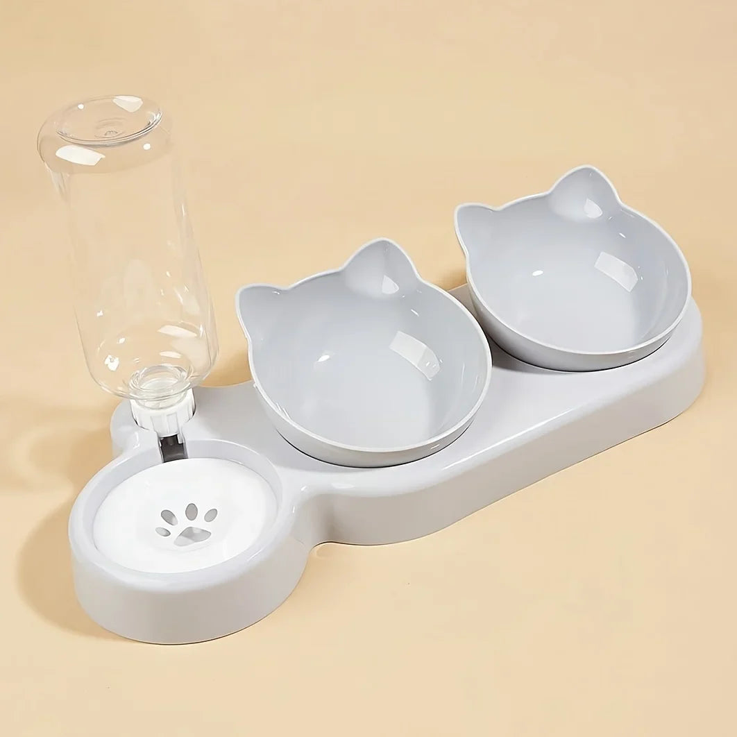 3-in-1 Katzenfutternapf-Set mit Wasserspender: Trinken & Fressen
