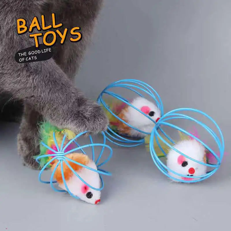 Katzenspielzeugkäfig mit Maus – Buntes Plastik