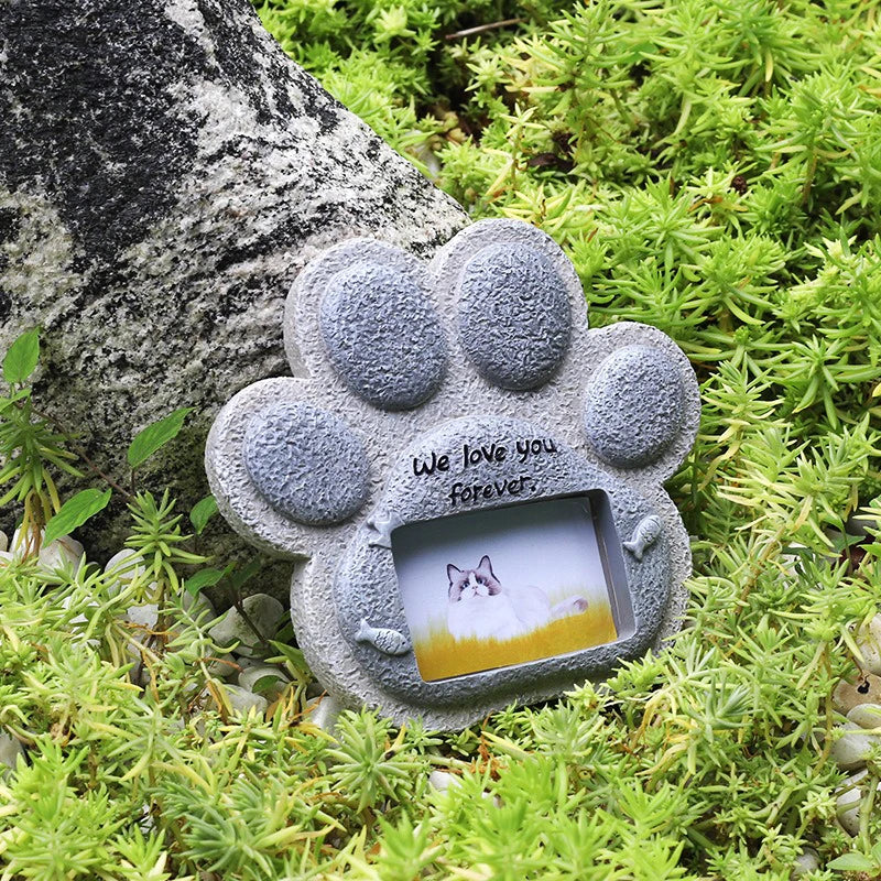 EternalPaw – Kreativer Gedenkstein aus Kunstharz mit Fotohalterung für Haustiere