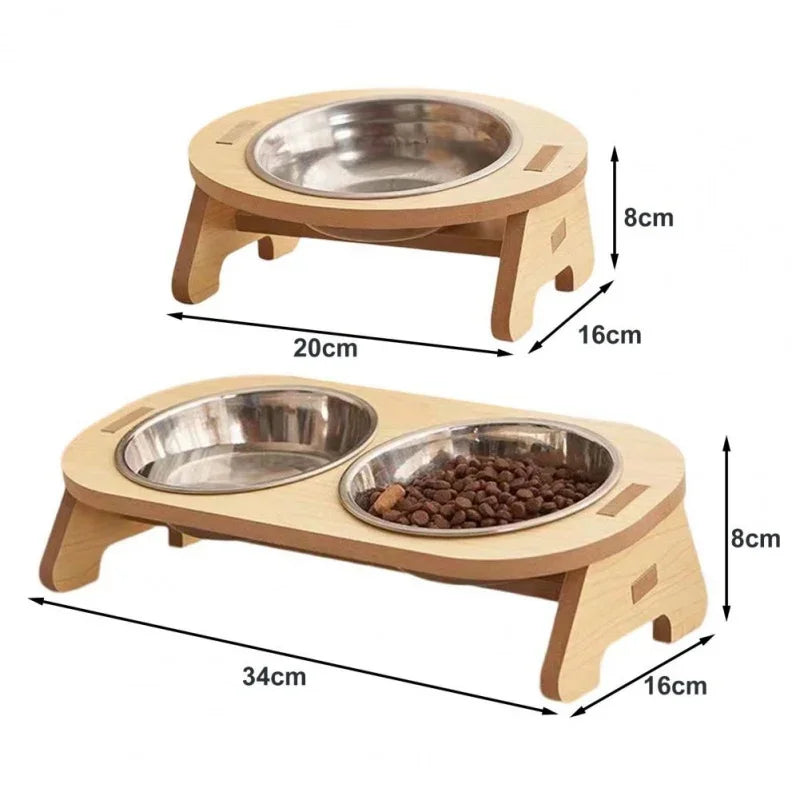 Erhöhter Futternapf aus Holz für Katzen und Hunde – Einzel- oder Doppelversion