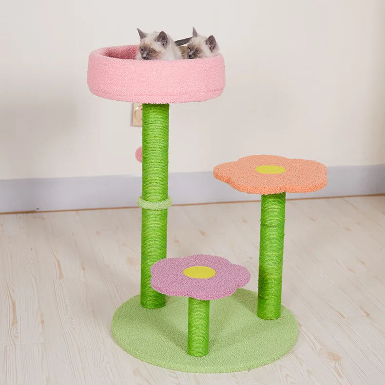 KlimPaws BloomNest Kratzbaum mit Sprungplattform und blütenförmigem Katzennest