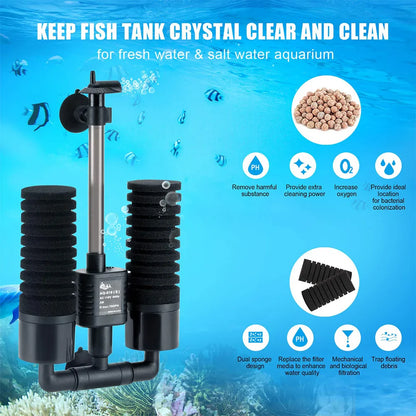 AquaSilent Leiser Aquariumfilter | Biochemischer Schwammfilter für Fischbecken & Garnelenbecken