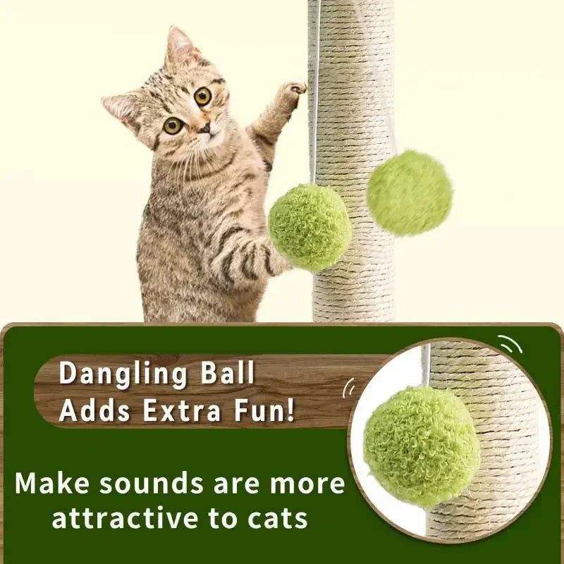 Sisal-Kratzbaum für Katzen, 30 cm, mit Hängekugeln – Plüsch & Holz, stabil
