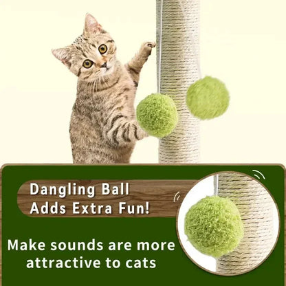 Sisal-Kratzbaum für Katzen, 30 cm, mit Hängekugeln – Plüsch & Holz, stabil