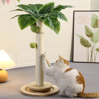 KlimPaws Sisal-Kratzbaum mit Hängekugeln und Kugelbahn aus Holz