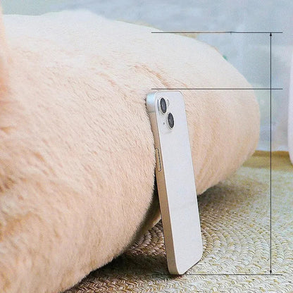 Plüschige Katzenbank mit Rückenlehne – Beige/Khaki/Rosa/Gelb