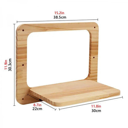 Wandmontiertes Katzenklettergerüst aus Holz – mit Kratzbereich und Nest