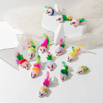 FurryHunt Katzen-Spielmaus – Kunstfell, Federschwanz & Regenbogen-Design
