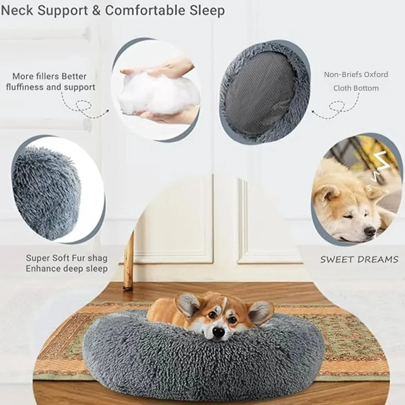 Rundes Plüsch-Haustierbett – Weicher Korb für Hund oder Katze (40–90 cm)
