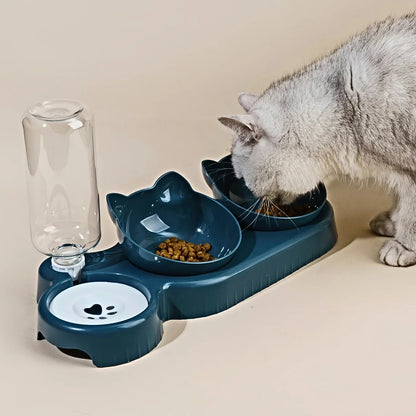 3-in-1 Katzenfutternapf-Set mit Wasserspender: Trinken & Fressen