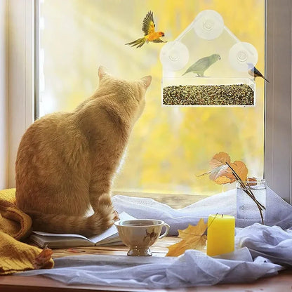 Transparenter Acryl-Fenster-Vogelfutterspender mit Saugnäpfen, 15 x 6 x 15 cm