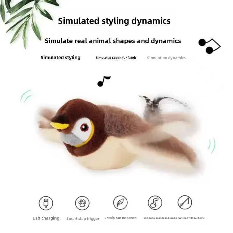 Interaktiver Katzenvogel mit Geräuschen, Katzenminze und USB-Ladefunktion