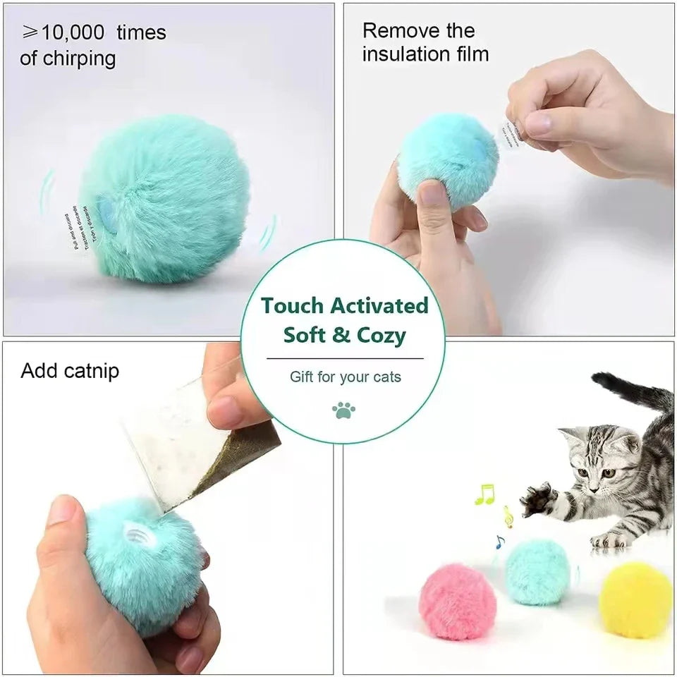 Interaktiver Plüsch-Katzenball mit Sound, Katzenminze und Sensor