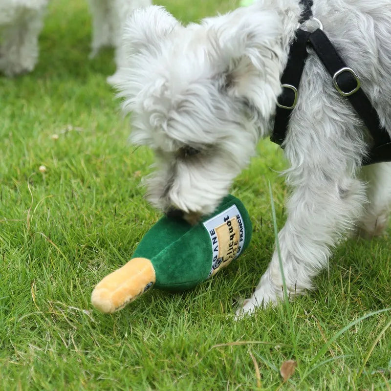 PawJoy interaktives Hundespielzeug in gelber Weinflasche