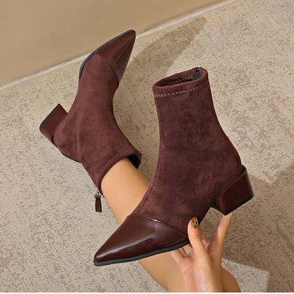 Ravenna Damen Veloursleder Stiefeletten | Bequeme Blockabsatz Boots mit Reißverschluss