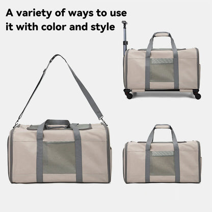 Haustierwagen Oxford Khaki 60x40x35 cm – Transportbox mit Rollen für Katzen oder kleine Hunde
