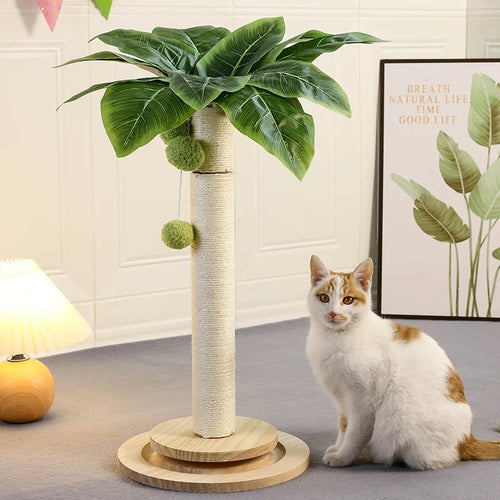 KlimPaws Sisal-Kratzbaum mit Hängekugeln und Kugelbahn aus Holz