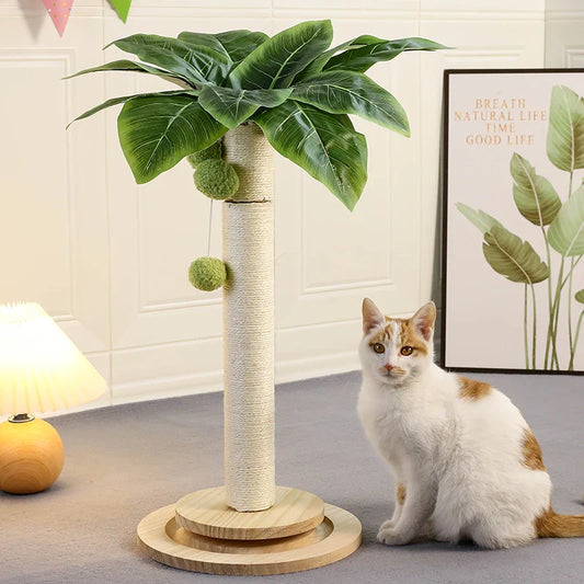 KlimPaws Sisal-Kratzbaum mit Hängekugeln und Kugelbahn aus Holz