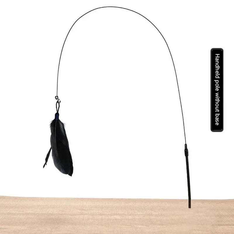 Katzenspielzeug mit Federn und Glöckchen – 80 cm langer Spielzeugstab mit Saugnapf