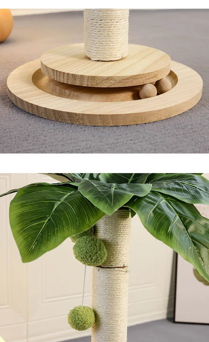 KlimPaws Sisal-Kratzbaum mit Hängekugeln und Kugelbahn aus Holz
