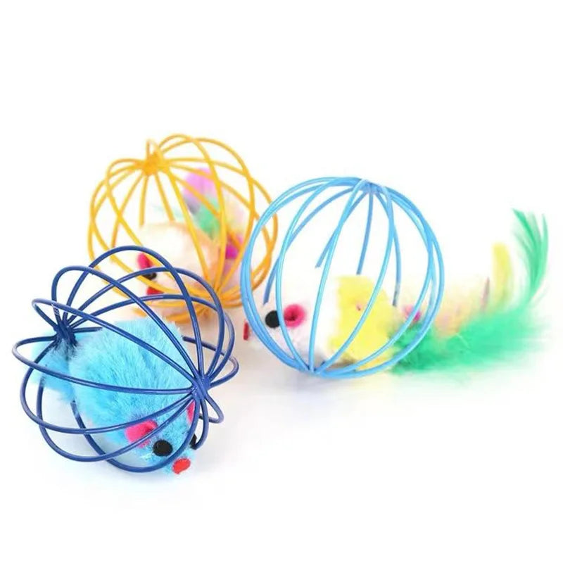 Katzenspielzeugkäfig mit Maus – Buntes Plastik
