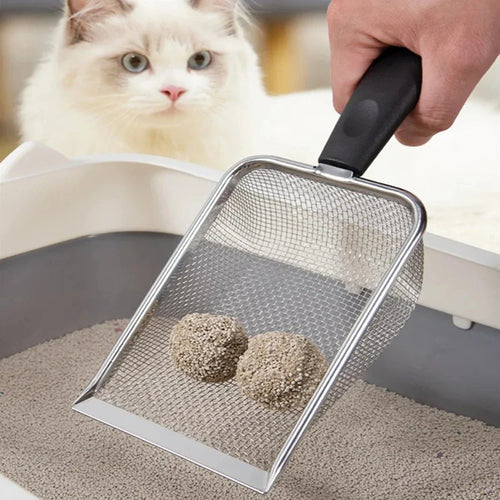 Katzenstreuschaufel aus Edelstahl – Silber, mit Aufhängehaken und Komfortgriff