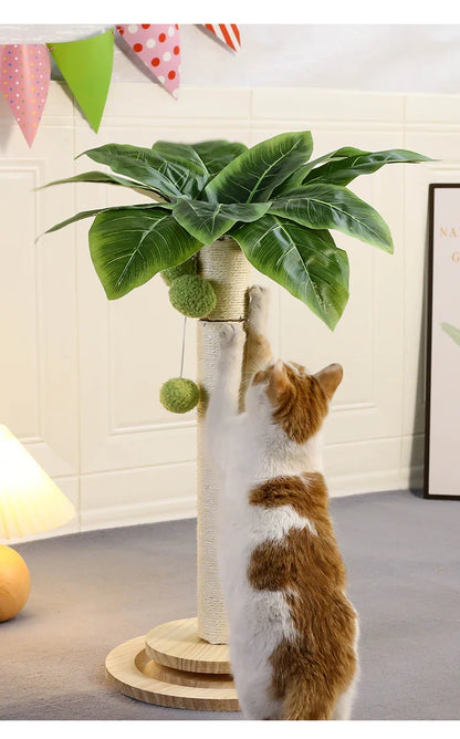 KlimPaws Sisal-Kratzbaum mit Hängekugeln und Kugelbahn aus Holz