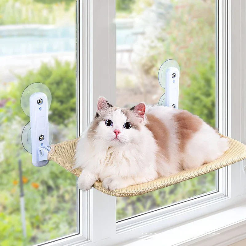 Katzenhängematte mit Fenster – Saugnapf – Atmungsaktives Material – 45 x 30 cm – Max. 10 kg