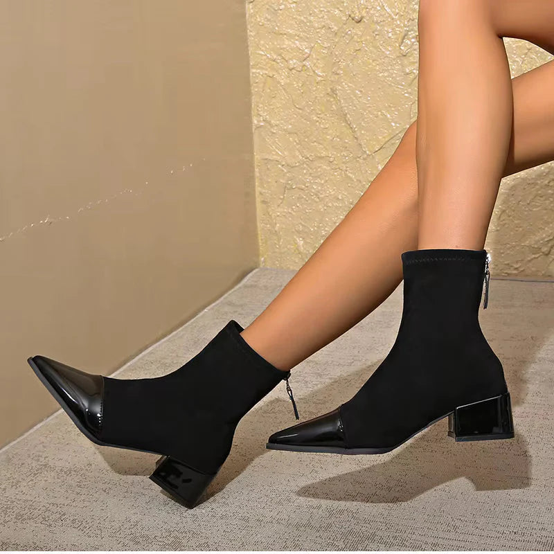 Ravenna Damen Veloursleder Stiefeletten | Bequeme Blockabsatz Boots mit Reißverschluss