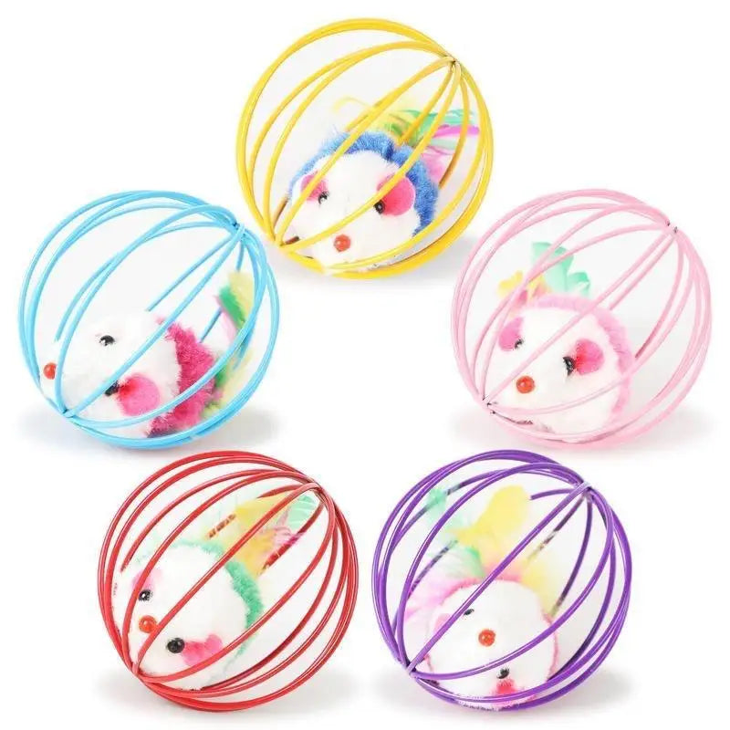 Katzenspielzeugkäfig mit Maus – Buntes Plastik