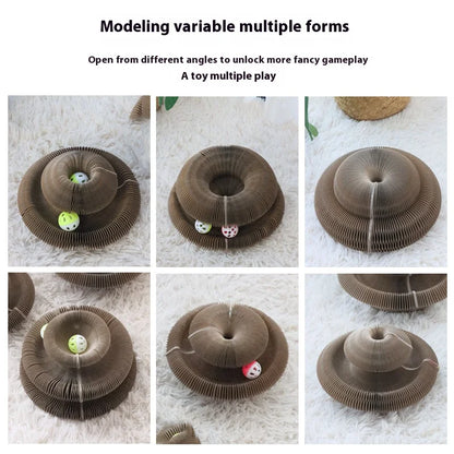 Magnetischer, faltbarer Katzenkratzbaum aus Karton mit Glöckchen