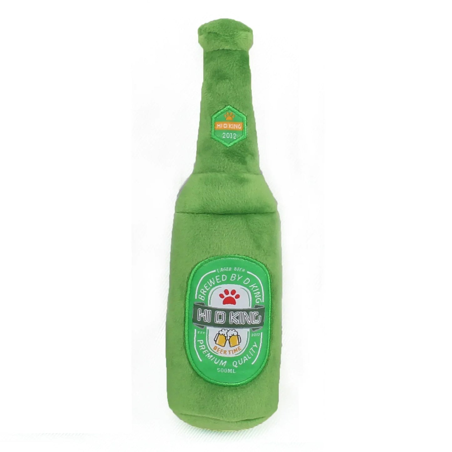 Plüsch-Bierflaschen-Hundespielzeug – mit Sound, 20 cm, braun