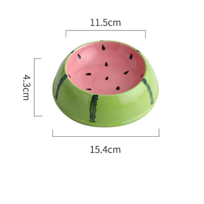Keramik-Futternapf für Katzen/Hunde – breit und flach, Erdbeere/Wassermelone