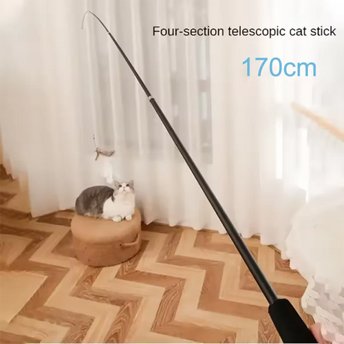 AeroPlay Teleskopische Katzenangel 1,8m – Vierteilige Carbonfaser-Spielangel mit Federn