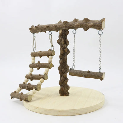 Spielständer für Papageien aus Holz mit Leiter und Schaukel – 22 × 22 × 21,5 cm