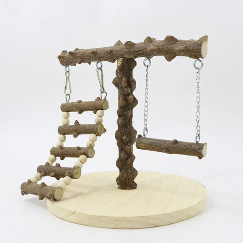 Spielständer für Papageien aus Holz mit Leiter und Schaukel – 22 × 22 × 21,5 cm