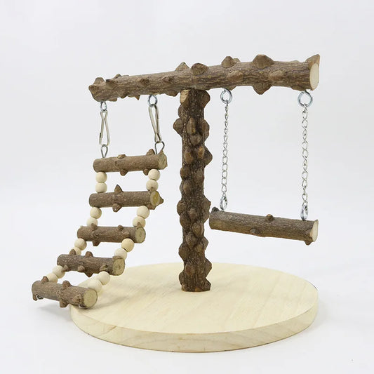 Spielständer für Papageien aus Holz mit Leiter und Schaukel – 22 × 22 × 21,5 cm