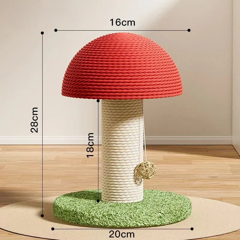 Katzenkratzbaum aus Sisal – Rotes Pilzdesign, Holz und Seil
