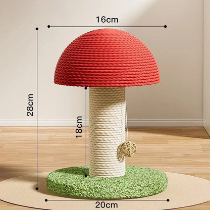 Katzenkratzbaum aus Sisal – Rotes Pilzdesign, Holz und Seil